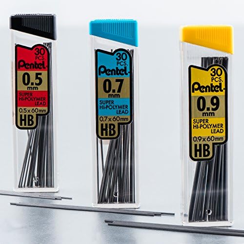 Pentel Super Hi-Polymer Lead Refills, (0.5 mm), Fine, HB, Pack of 9, 90 Pieces (C25BPHB3-K6)