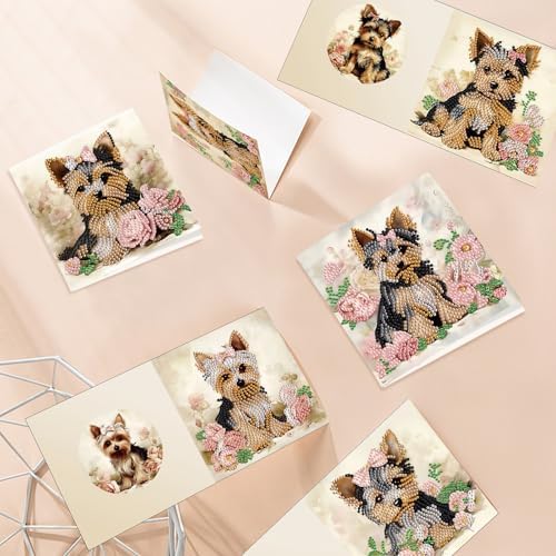 6pcs Diamond Art Painting Kit Greeting Card, Dermu 5D DIY Diamond Handmade Holiday Greeting Card with Envelope, Holiday Gift Congratulation
