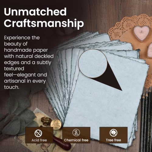 LEATHER VILLAGE Grey Deckled Edge Handmade Watercolor Paper 9.5x12.5
