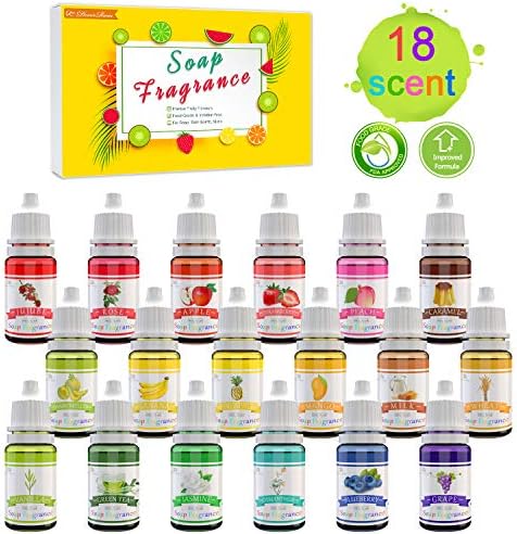 18 Soap Making Scent - Liquid Soap Fragrance Oils Set for DIY Bath Bomb, Soap Making Supplies, Slime - Concentrated Food Grade Soap Flavoring Bath Bomb Scents for Cosmetic, Crafts - 10ml/0.35oz Each
