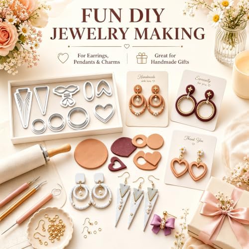 12Pcs Polymer Clay Earring Cutters, Bow Heart Circle Triangle Shapes