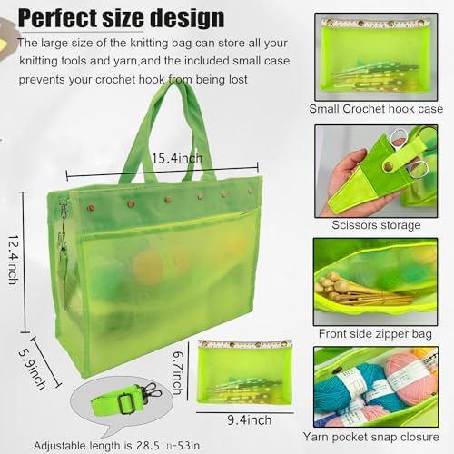 Knitting Bag Large Yarn Storage Organizer,Yarn Bags for Crocheting,Crochet Storage Bags for Crochet Hooks,Knitting Needles,Knit Bags Ideal Knitting & Crochet Gift(Green)