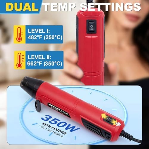 350W Mini Heat Gun Kit with 300pcs Solder Seal Wire Connectors & 3:1 Waterproof Heat Shrink Tubing 2-Temp Max 662°F Portable Hot Air Gun, Electrical Repair Tool Set for Automotive, Marine & DIY Crafts