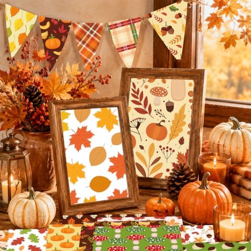 Konsait 24 Sheets Double Sided Autumn Pattern Paper, 5.9 x 5.9 Inch Different Designs Cozy Fall Harvest Geometric Decorative Paper for Junk Journal Scrapbook Thanksgiving DIY Crafts