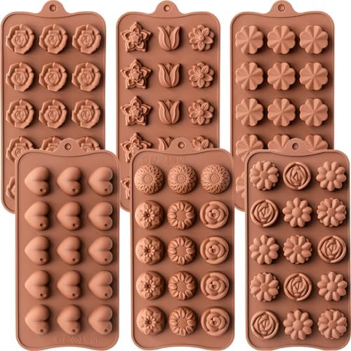 6 Pack Flower Shape Chocolate Candy Molds, Silicone Baking Molds