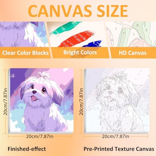Dog Paint by Numbers Kit for Kids, 8x8 inch