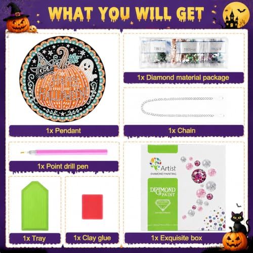 Halloween Diamond Art Hanging Kit for Adult, Diamond Art Painting 8x8in
