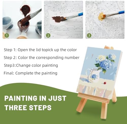 4 Pack Framed Paint by Numbers Kit for Adults Beginner with Wooden Easel, Flowers Vase Easy Paint by Numbers with Frame, DIY Adult Paint by Numbers Kits on Canvas Framed for Home Decor Gift 8x12 Inch