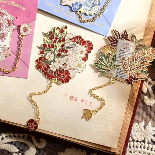 4 Pieces Metal Bookmark, Hollow Flower Book Mark for Book Lovers, Vintage Bookmarks for Reading Women, Men, Teacher, Students