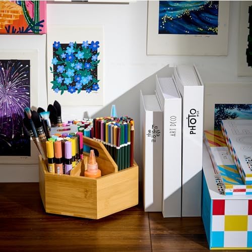 MEEDEN Rotating Art Supply Organizer: Bamboo Pen & Pencil Holder for Desk