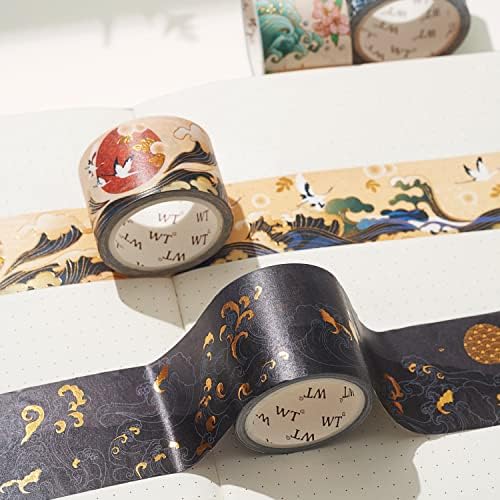 WT Waves of Rebun Washi Tape Set, 4 Rolls, Gold Foil, Decorative Masking Tape, Bujo Planner Supplies, DIY Crafts Tape, Adhesive Wrapping Tape, Paper Tape, Journaling Gifts