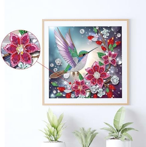 AiYuanzsh Special Shape Diamond Art Kits for Adults, Hummingbird and Flowers 5D Crystal Rhinestone Diamond Art Canvas, DIY Paint by Diamonds Craft Kits, Sparkling Diamond Painting Wall Décor
