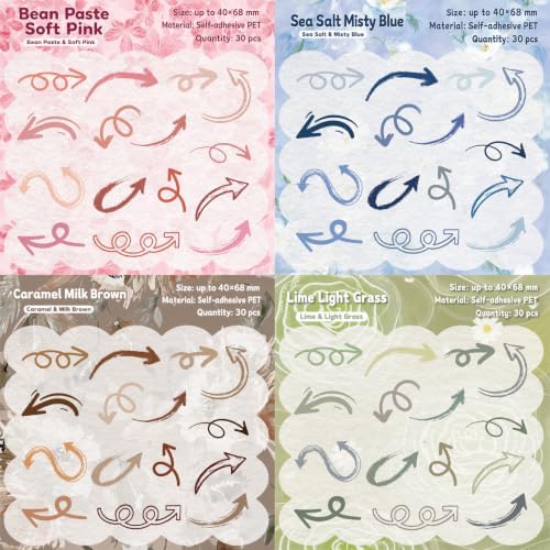 180 Pcs Vintage Arrow PET Stickers, Aesthetic Directional Ephemera