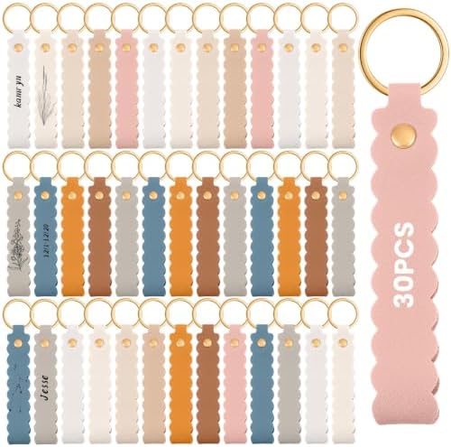 Scalloped PU Leather Keychain Blanks Laser Engraving