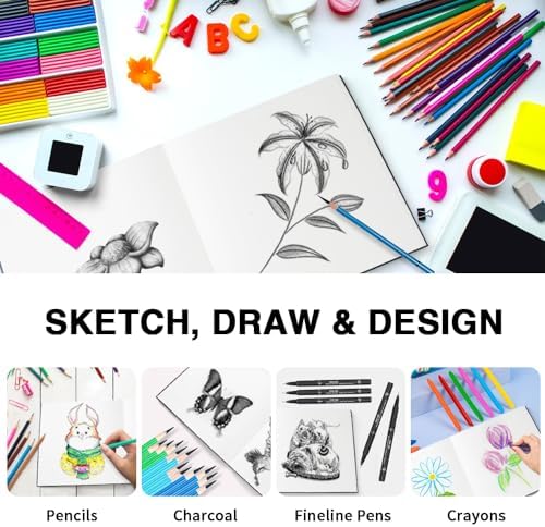 Mixed Media Art Sketchbook, 8 x 8 inches, 100 Sheets/200 Pages 125 GSM Acid-Free Beige Drawing Papers,Large Hardcover Art Journal Sketchbook for All Artists.Black
