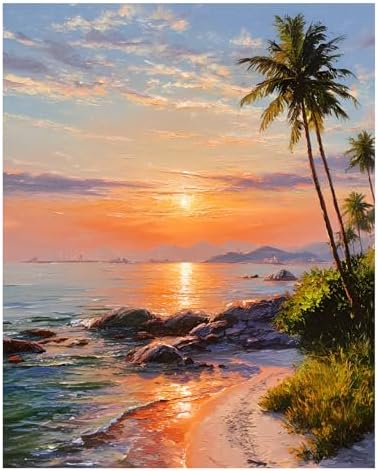 AUKELHJ Paint by Numbers Kit for Adults Beginner, Beach, 16X20 Inch