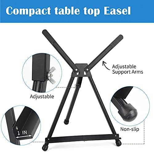 Falling in Art 4 Pack 15" to 21" Tabletop Easel for Painting &Display | Black Aluminum Tripod with Rubber Feet, Holds Canvas, Paintings, Books, Photos, Signs