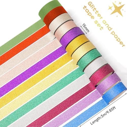 Glitter Washi Tape Set 12 Rolls, Cute Tape Decorative Tape for Crafts