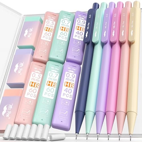 Mr. Pen- Pastel Mechanical Pencil Set with Lead Refills & Erasers, 6 Pack