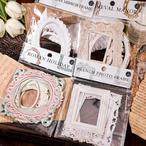 40Pcs Scrapbook Supplies Decoration Papers, Lace Frames Junk Journal Supply