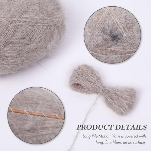 NICEEC 2 Skeins Long Pile Mohair Yarn 2.82oz/788yds - Oatmeal