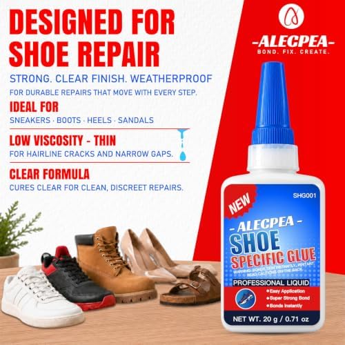 ALECPEA Shoe Glue for Sole Repair, Thin Clear Adhesive, 2 X 20g, 6 Tips