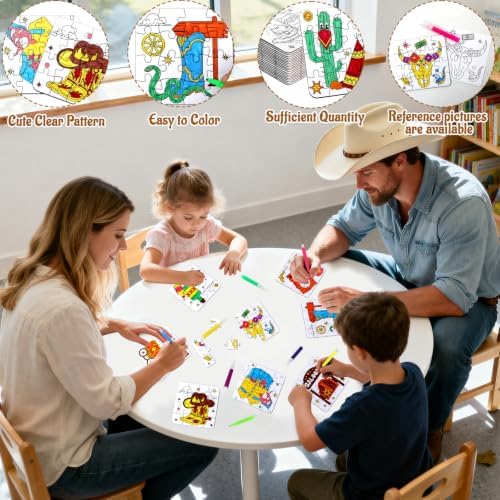 Western Cowboy Coloring Jigsaw Puzzle for Kids-DIY Horse Craft Party Favors