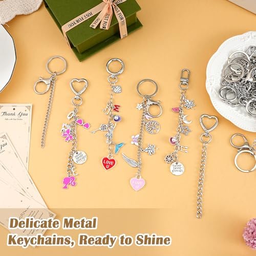 Riwiuue 40 Pcs Keychain Making Kit, Silver Key Chain Making Supplies