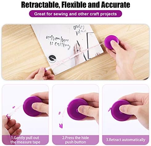 Measuring Tape Retractable, 60 Inch Soft Fabric Tape Measure for Body, Push Button Sewing Measurement Tape for Cloth Waist(3 Pack/Blue Purple Sky Blue)