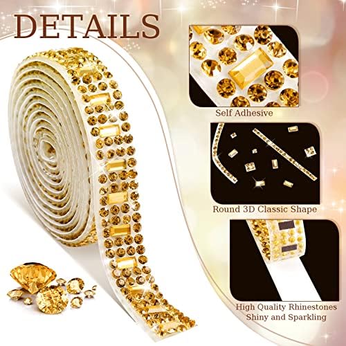 Xinnun 5 Rolls Rhinestone Ribbon,Tawny,0.39-0.79 Inch,Mixed Style