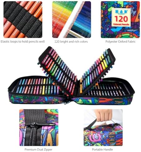 H & B 120PCS Colored Pencils for Adults with Zipper Case, Soft Core Oil-Based Drawing Pencils for Adult Coloring, Professional Art Supplies for Artists