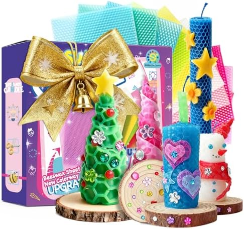 SMEAGOLORIYA Moldable Wax Candle Craft Kit - DIY Sculpting Set with 10 Colorful Sheets, Paints, Stickers & Wooden Display Stand - Creative Gift for Family Activity, Hobby Project