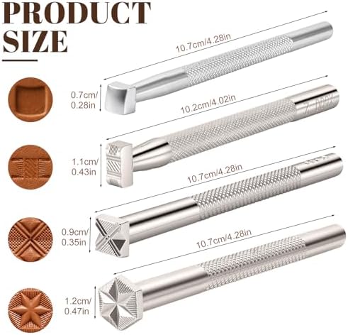 4Pcs Leather Stamps, Metal Embossing Stamping Tools for Craft Working