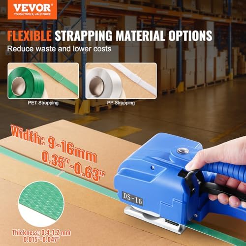 VEVOR Electric Strapping Machine, for 0.35"-0.63" PP PET Straps, Portable Electric Banding Tool with Digital Display, 2 x 5000mAh Battery Powered Automatic Strapping Tool for Packaging Box Pallet