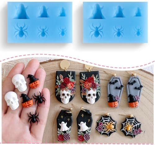 KEOKER Halloween Polymer Clay Molds 2Pcs, Spider Polymer Clay Silicone Mold, Polymer Clay Earrings Decoration (Substitute Polymer Clay Cutters)