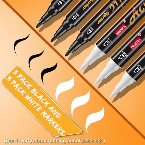 White Black Acrylic Paint Pens Markers, 6 Pc Dual Tips Paint Markers