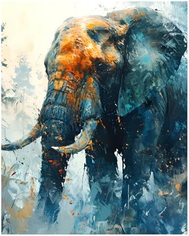 xcemhil Elephant Paint by Numbers Kit for Adults Beginner, Elephant Paint by Numbers for Adult, Acrylic Paint by Number Kits Suitable for Home Wall Art Decor Gifts 16x20 Inch