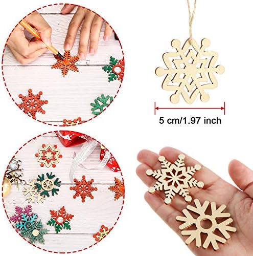 Blulu 100 Pcs Christmas Wooden Snowflakes Crafts, Natural, 2 in