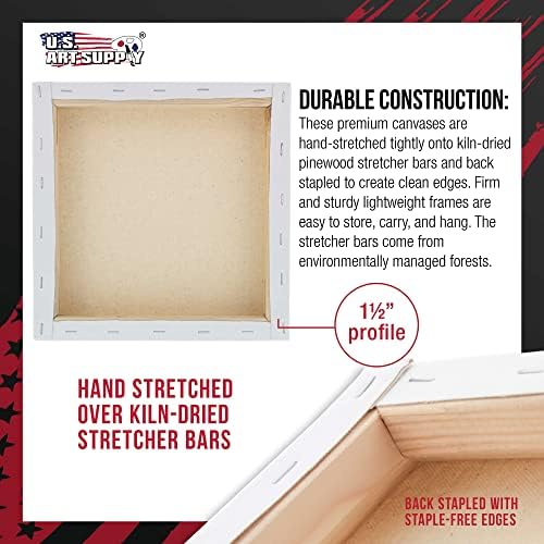 U.S. Art Supply 16"x16" Stretched Canvas for Painting, Gallery Depth 3-Pack | Large, 1-1/2" Thick - 12oz Acrylic Gesso Triple Primed, Professional Artist Quality, 100% Cotton - Oil, Pouring Paint