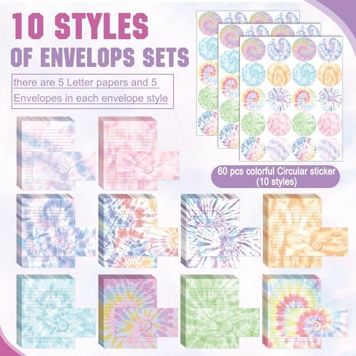 TaoBary 160 Pcs Tie Dye Stationery Paper and Envelopes Set, 8.5 x 11''