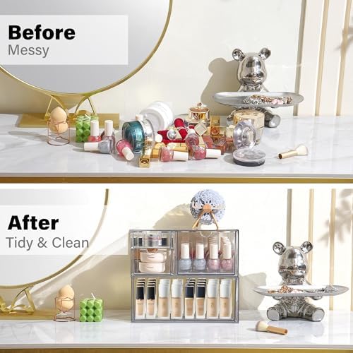 Prsildan Acrylic Drawer Makeup Organizer with 4 Drawers