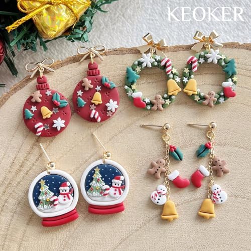Keoker Mini Polymer Clay Cutters Christmas, 10 Shapes Christmas Clay Cutters for Polymer Clay Jewelry 3 Sizes(Micro. Mini, Small), Decoration to Make Winter Earrings