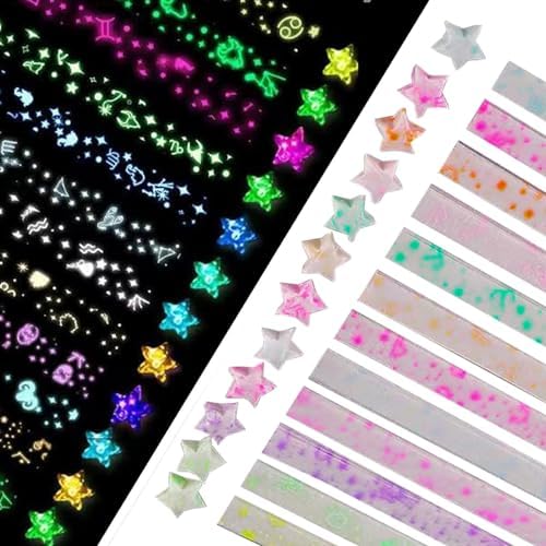 Star origami, colorful decorative paper strips, origami paper strips, DIY origami star paper strips (12 color glowing star origami/210 sheets)