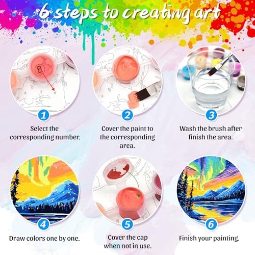 Yunnuo Northern Lights Paint by Numbers Kit for Adults Beginner, Landscape Aurora Scenery Number Painting with Brush and Acrylic Paint for Gift and Home Wall Decor 16x20 Inch