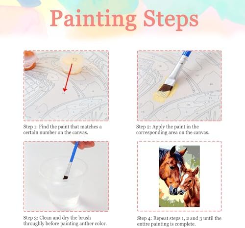 Auremi Horse Paint by Number Kits with Framed, DIY Animals Paint by Number Canvas for Adults, Easy Acrylic in Canvas with Brushes for Decor 20x30cm