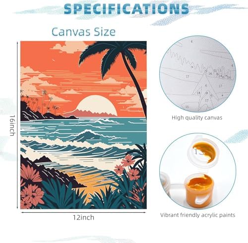3 Pack Sunset Beach Paint by Numbers Kit for Adults Beginner,Mountain Scenery Adult Paint by Number Kits on Canvas,Easy Canvas Paint by Numbers for Adults for Home Wall Decoration 12 X 16 inch