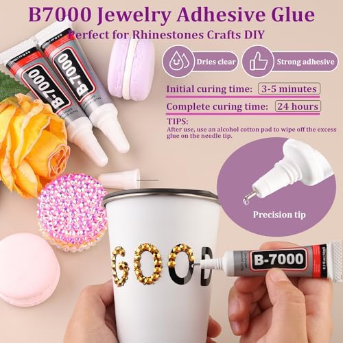 TINKRSTUFF Resin Jelly Rhinestones for Crafting with B7000 Jewelry Glue, 2 Boxes Gold Flatback Crystals with 3Pcs 10ml Glue, Bedazzling Non Hotfix Gems for DIY Tumblers Clothing Shoes Manicure