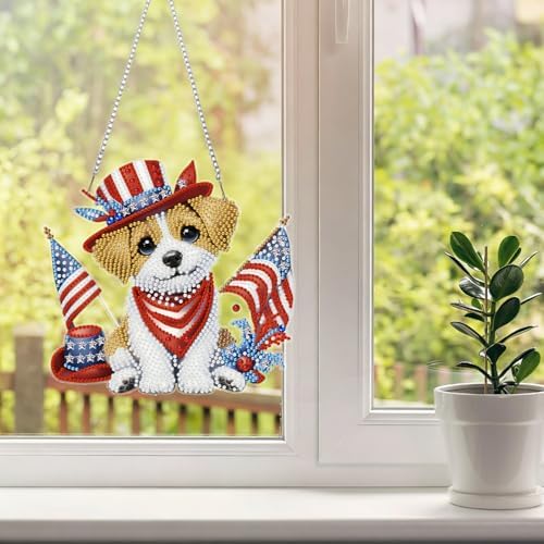 BAWKENTON Independence Day Hanging Diamonds Art kit for Adult, DIY Diamonds Painting Art Kit, Acrylic Diamonds Painting Suncatcher Board Kit Ornament, Special Crystal Diamond Hanging Ornament