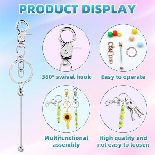 20 Pcs Beadable Keychains Bulk Kit – DIY Keychain Making Supplies with Metal Blanks for Crafts, Jewelry, Charms, Custom Projects – Blank Chain Bars for Beaded Keychain Design (Colourful)
