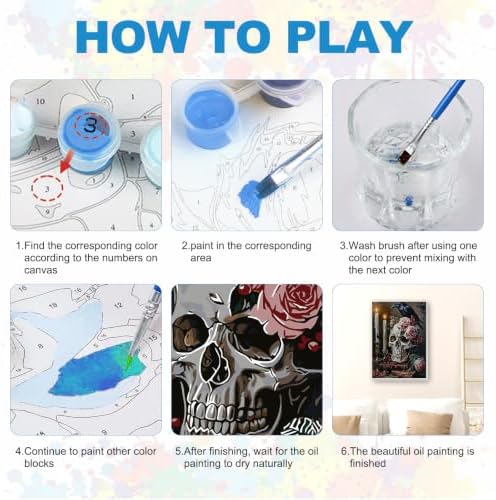 SENQAO Skull Paint by Numbers Kit for Adults Beginner, Halloween Adult Paint by Number Kits on Canvas, DIY Acrylic Oil Easy Painting by Numbers for Home Wall Decor 8X12 inch (Crow Candle)